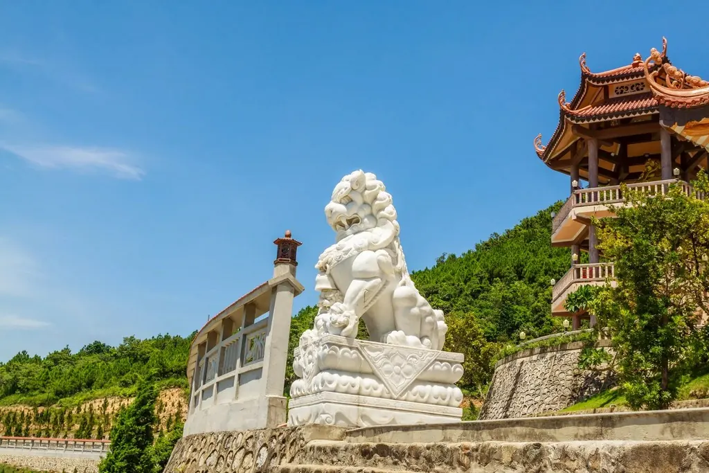 A temple guardian lion in Vietnam